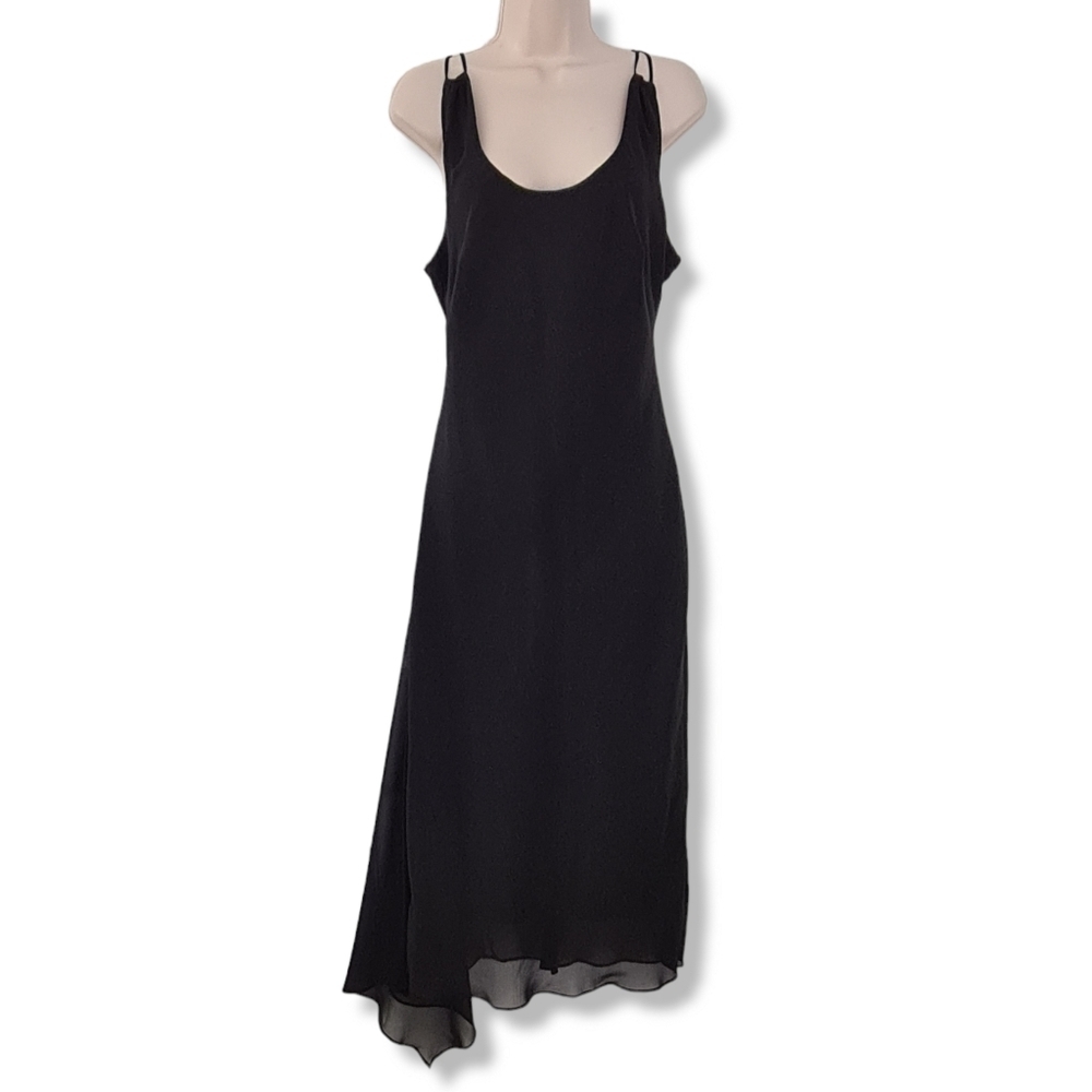 Vintage 90s/Y2K  Karina Nites Black Asymmetric Slip Dress Size 10
